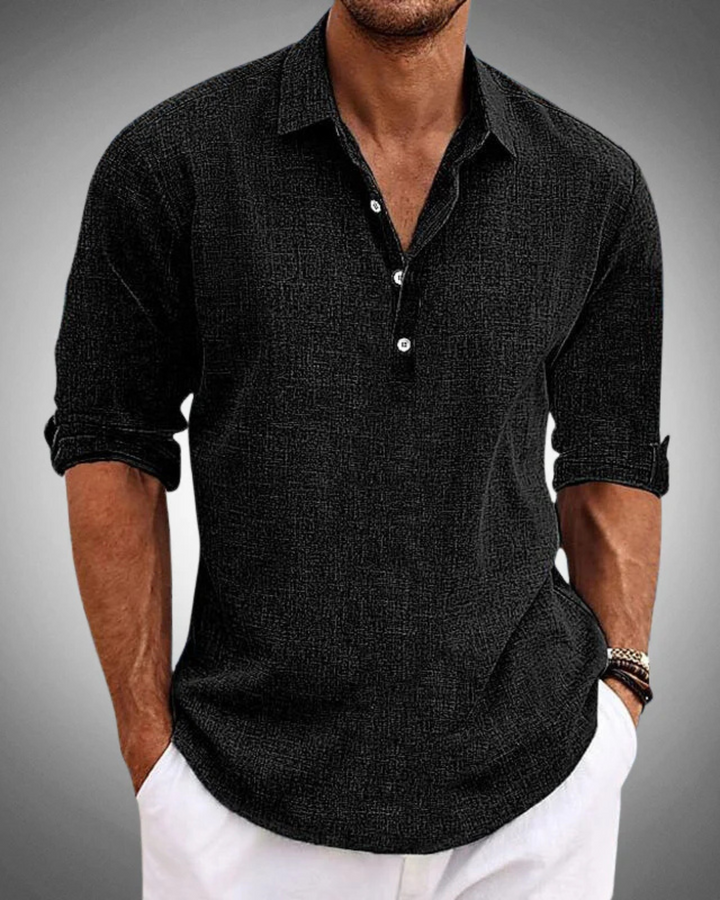 Effortless men's classic button-up summer shirt. Short sleeve, comfortable tailored fit for smart-casual & daily wear.