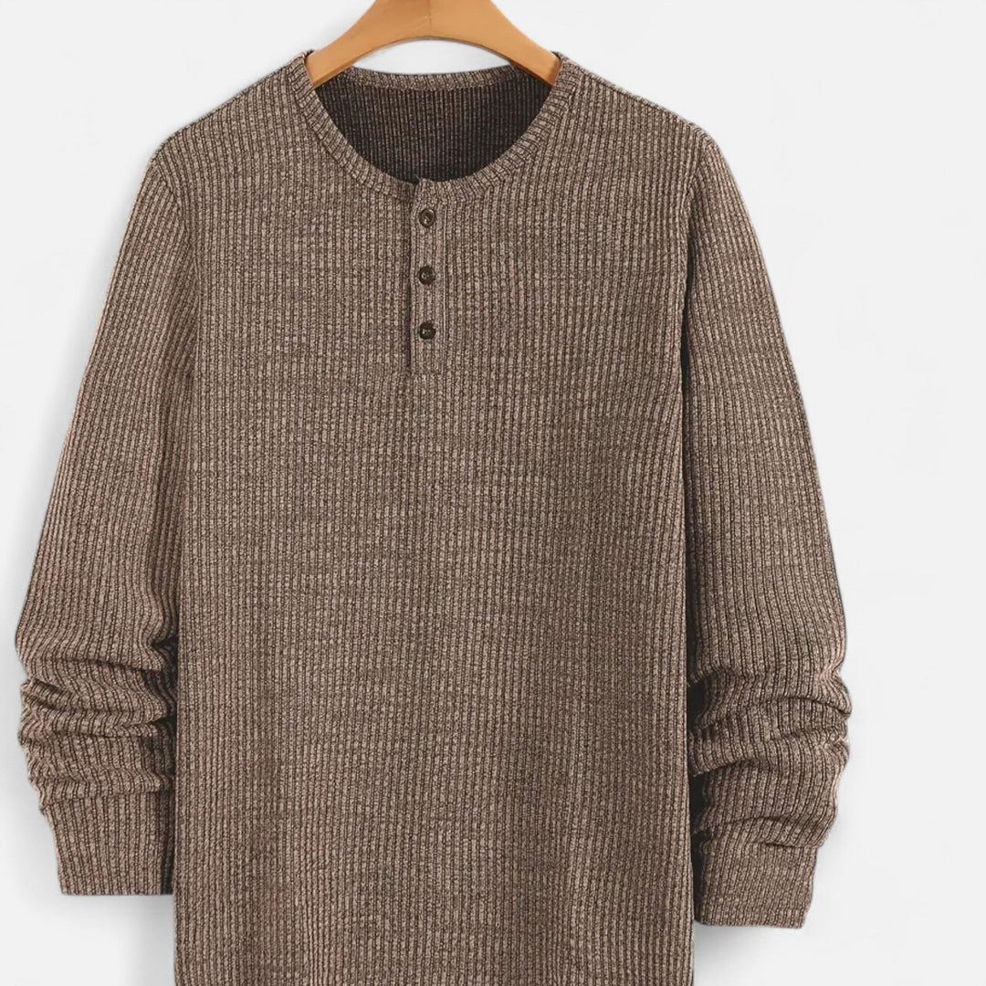 Men's classic cable-knit henley sweater. Comfortable regular fit pullover, perfect for casual spring & autumn wear.