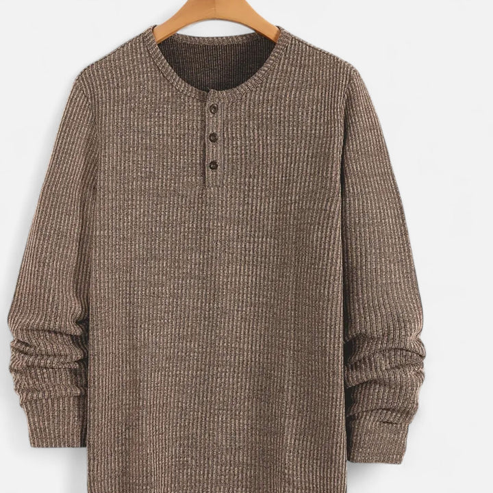 Men's classic cable-knit henley sweater. Comfortable regular fit pullover, perfect for casual spring & autumn wear.