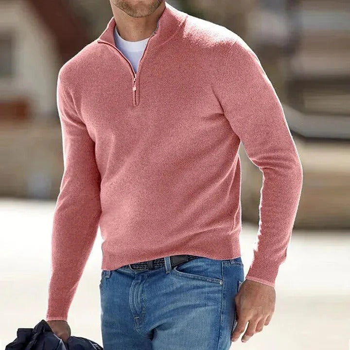 Men's classic cashmere jumper in navy blue, a soft long sleeve knitwear for winter.