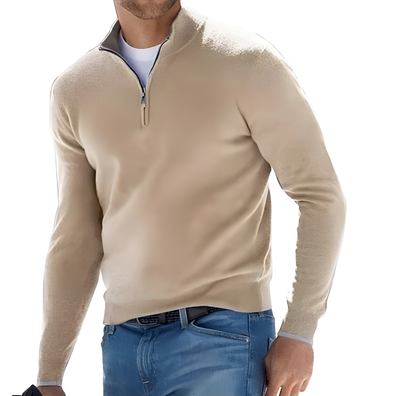 Stylish men's beige cashmere jumper, offering warmth and sophisticated casual wear.