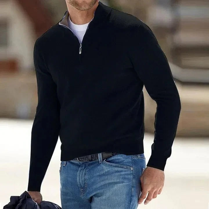 Men's light blue long sleeve cashmere knitwear, a breathable and soft casual top.