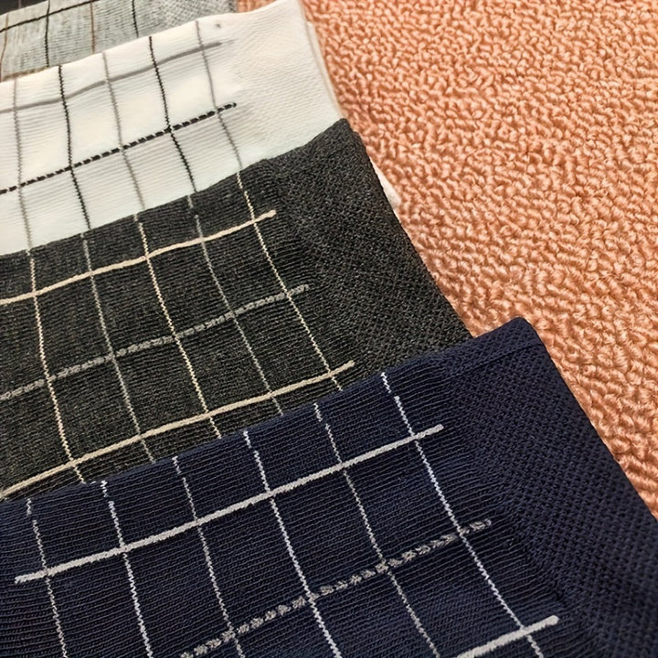 Close-up view of men's checked socks, highlighting the classic pattern and quality knit.