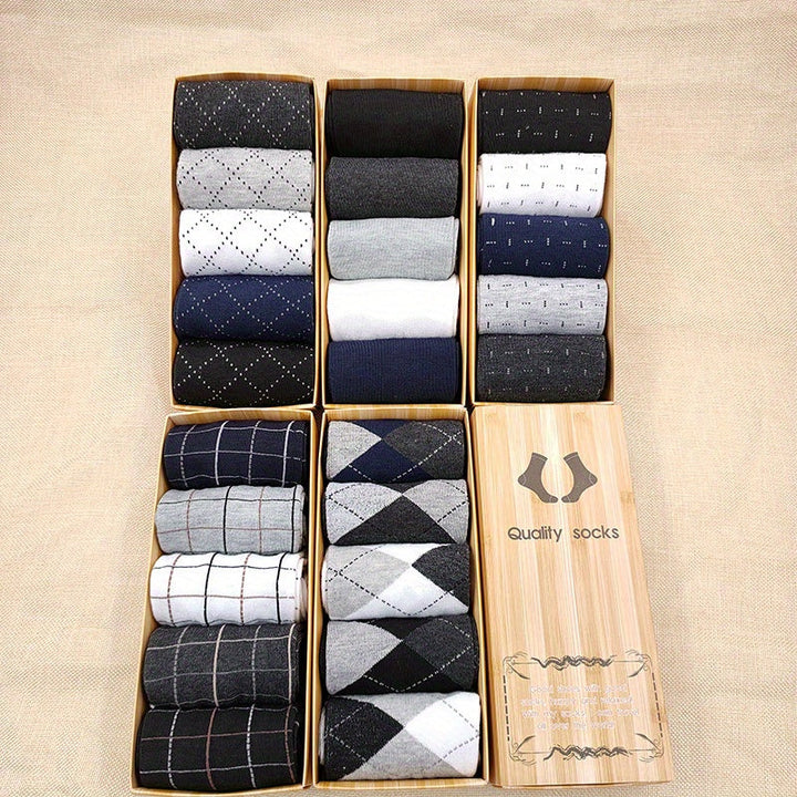 Comfortable men's checked socks, offering a modern fit and soft feel as essential footwear.