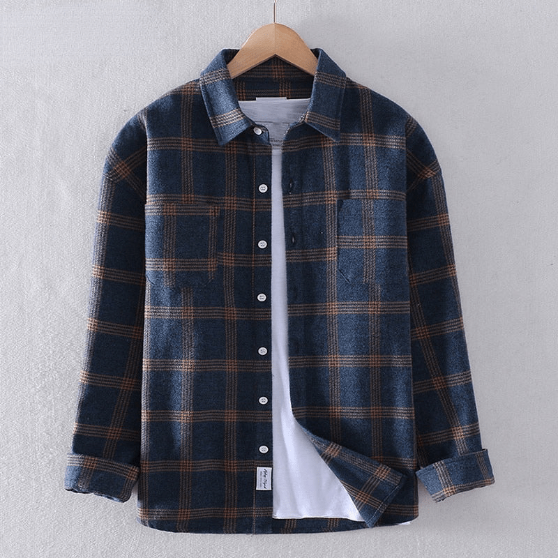 Men's classic checkered button-down shirt, long sleeve, relaxed fit, perfect for everyday wear and versatile men's fashion.