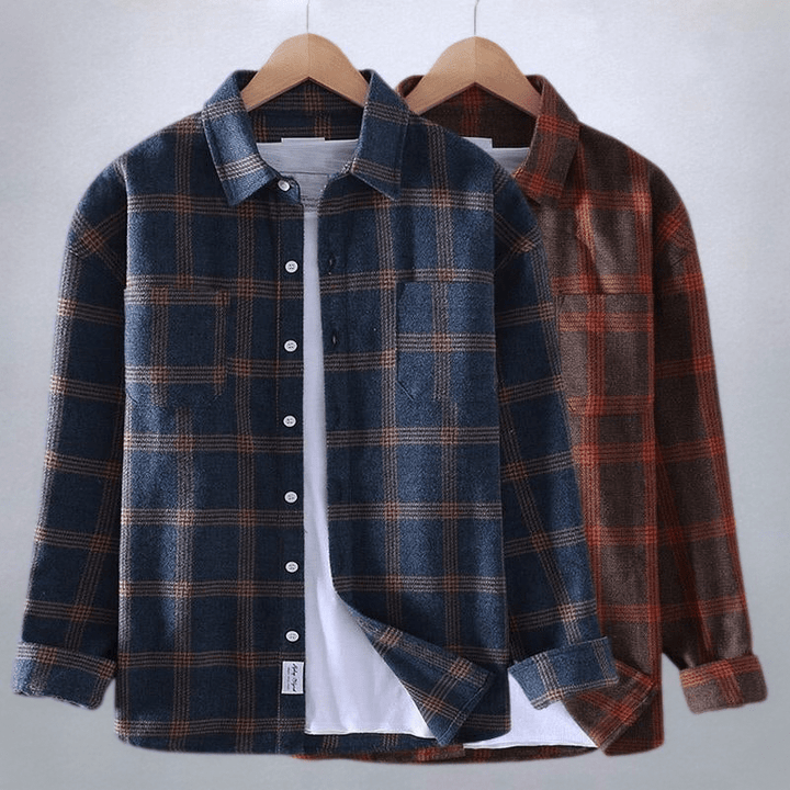 Men's versatile checkered button-down shirt, collared, long-sleeve, offering timeless style and comfort for men's fashion.