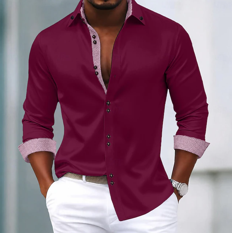 Comfortable men's long-sleeve button-down shirt. Tailored slim fit, classic collar for daily wear.