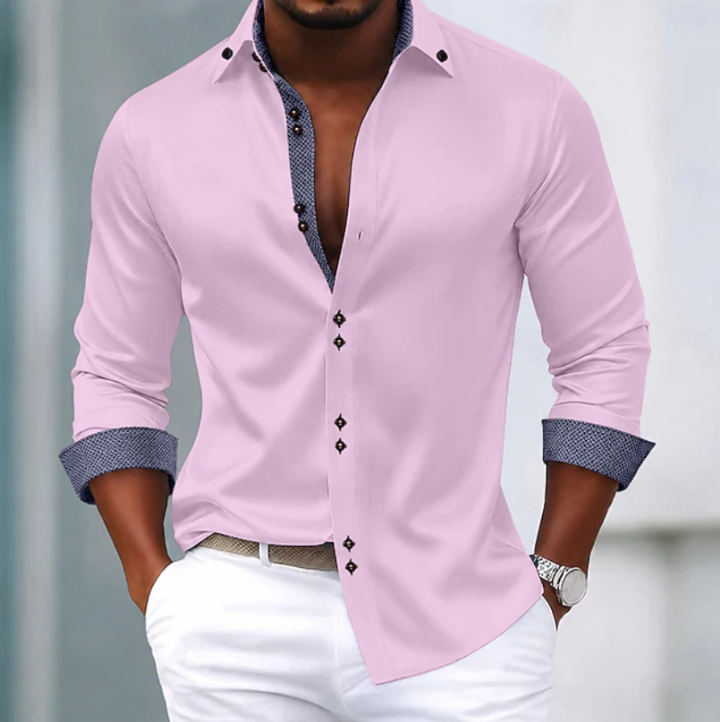 Stylish men's classic collar shirt, slim fit, long sleeve, perfect for everyday comfort & smart casual look.