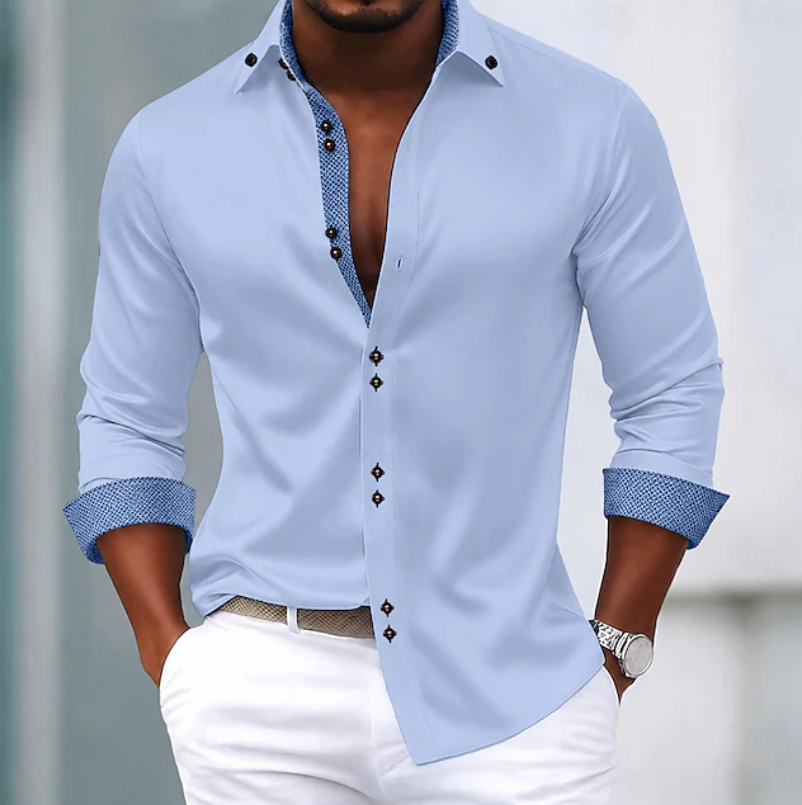 Tailored men's long-sleeve button-down shirt with a classic collar. Ideal for versatile everyday style.