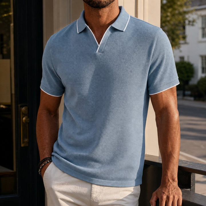 Men's classic collar knit polo shirt, perfect for smart-casual & everyday wear. Comfortable and stylish.