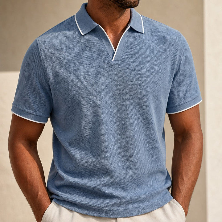 Stylish men's knit polo shirt, classic collar. A comfortable summer top & versatile casual wear.