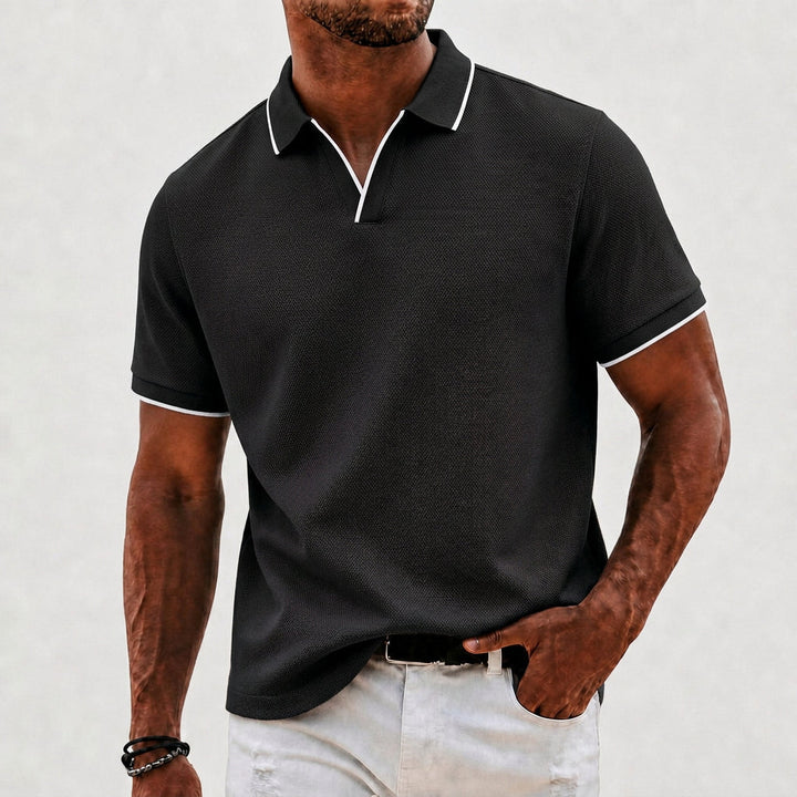Men's classic collar knit polo shirt. Comfortable, stylish, & versatile for everyday menswear.