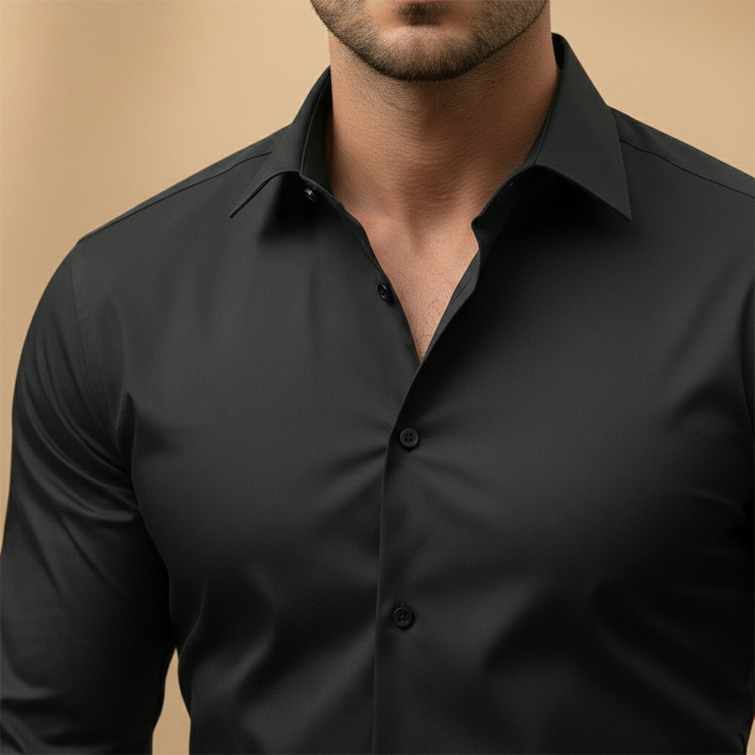 Men's button-down dress shirt with a crisp collar, essential workwear piece.