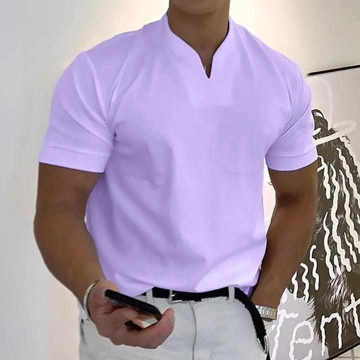 Smart casual men's collared polo shirt, comfortable short sleeve design for everyday style.