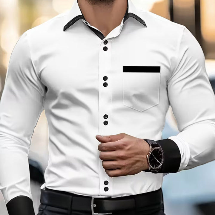 Men's classic collared slim fit button-down shirt. Long-sleeve, versatile for office wear & casual fashion.
