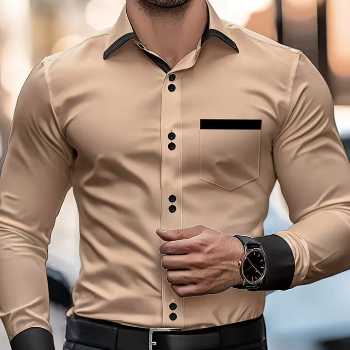 Sophisticated men's slim fit formal shirt. Classic collared, long-sleeve button-down, perfect for office & events.