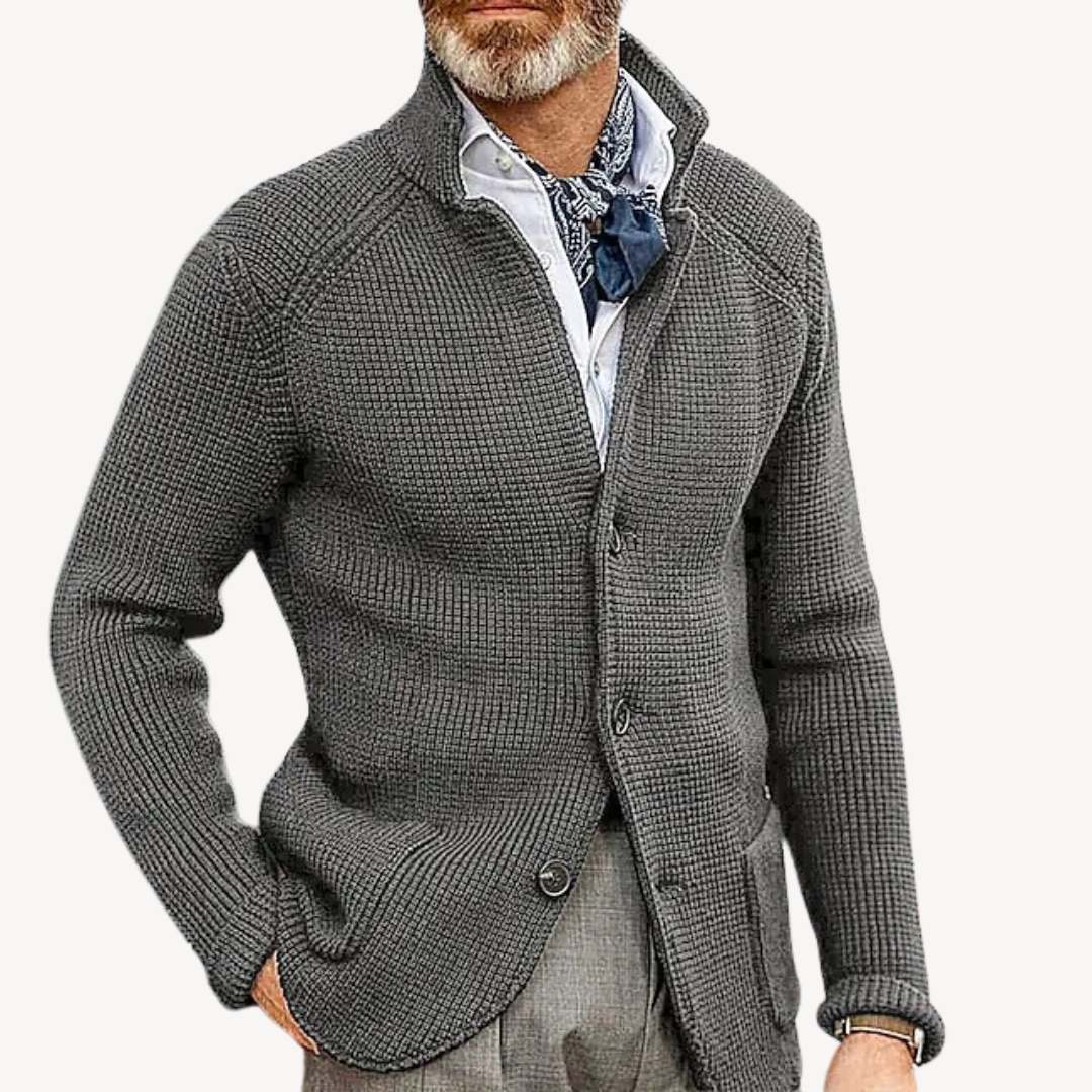 Men's timeless classic button-up cardigan. A versatile, comfortable outerwear piece.