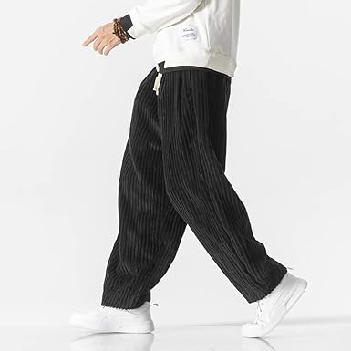 Men's classic comfortable khaki corduroy pants with drawstring waist for everyday wear.