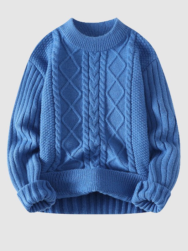 Men's classic cream cable knit crew neck sweater. Soft, warm knitwear for timeless fall and winter casual style.