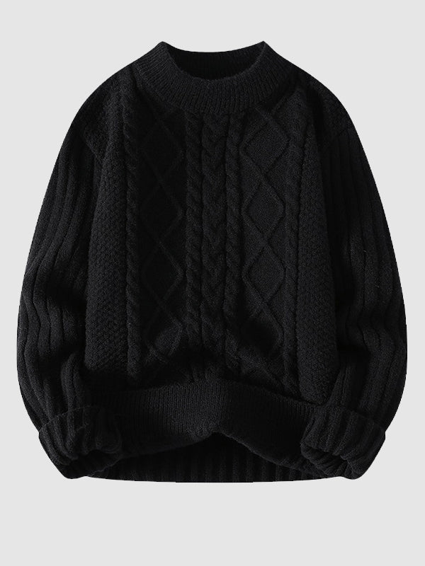 Warm wool blend men's cable knit sweater. Classic crew neck, long sleeve, and regular fit for timeless comfort.