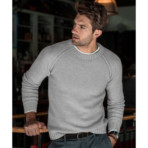 Men's classic crew neck knit sweater, versatile style for fall & winter fashion.