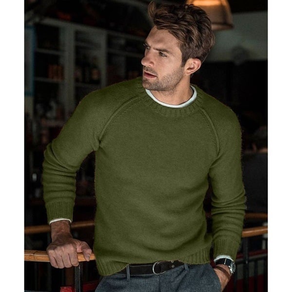 Versatile men's long sleeve knit crew neck sweater, ideal for fall fashion and winter style.