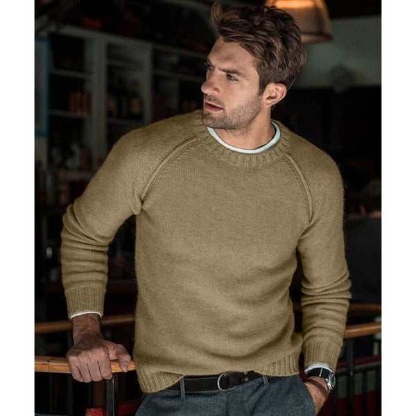 Men's casual knit crew neck sweater, a versatile long sleeve pullover perfect for everyday style.