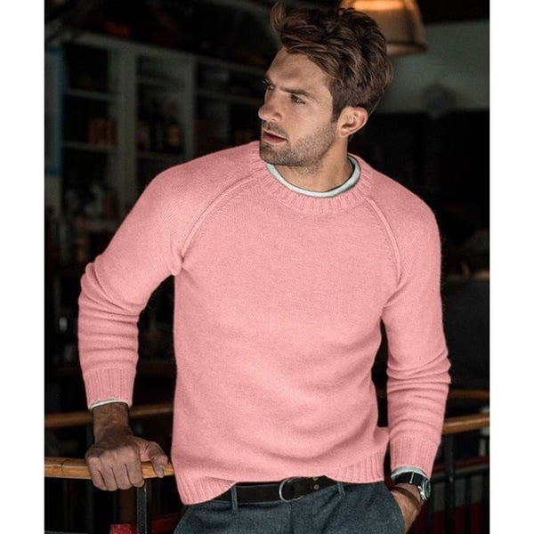 Modern men's crew neck knit sweater, comfortable raglan sleeve pullover for men's fashion.