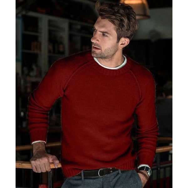 Essential men's knit crew neck sweater, a versatile long sleeve pullover for fall & winter.