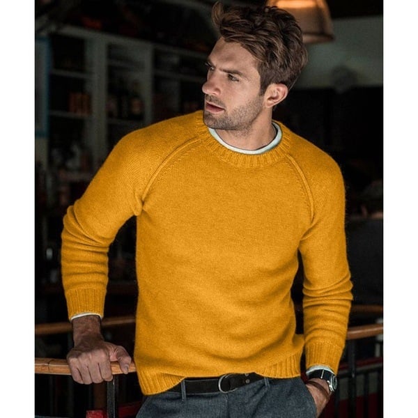 High-quality men's crew neck knit sweater, versatile long sleeve pullover for cool weather.