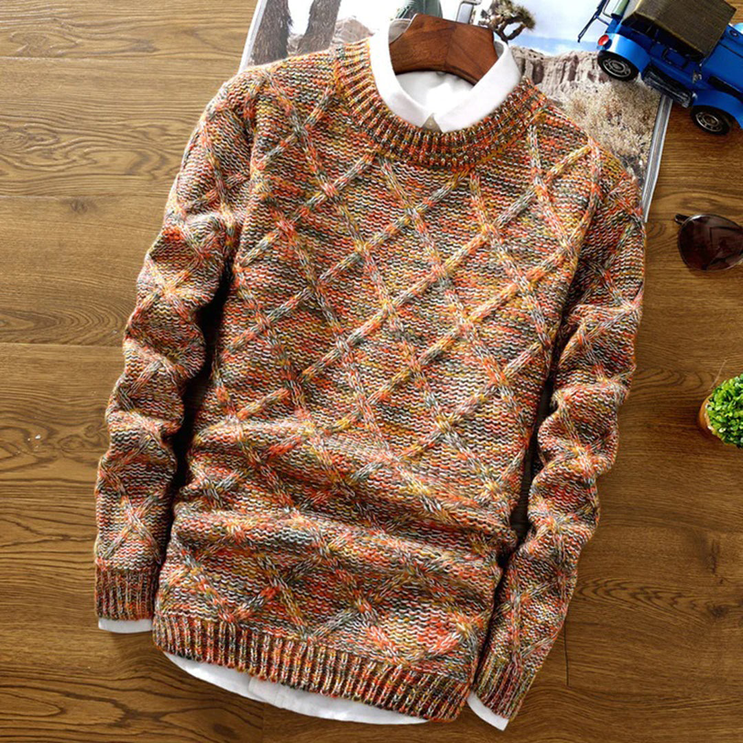 Stylish menswear: casual wear crew neck sweater in a classic knit, perfect for winter layering.