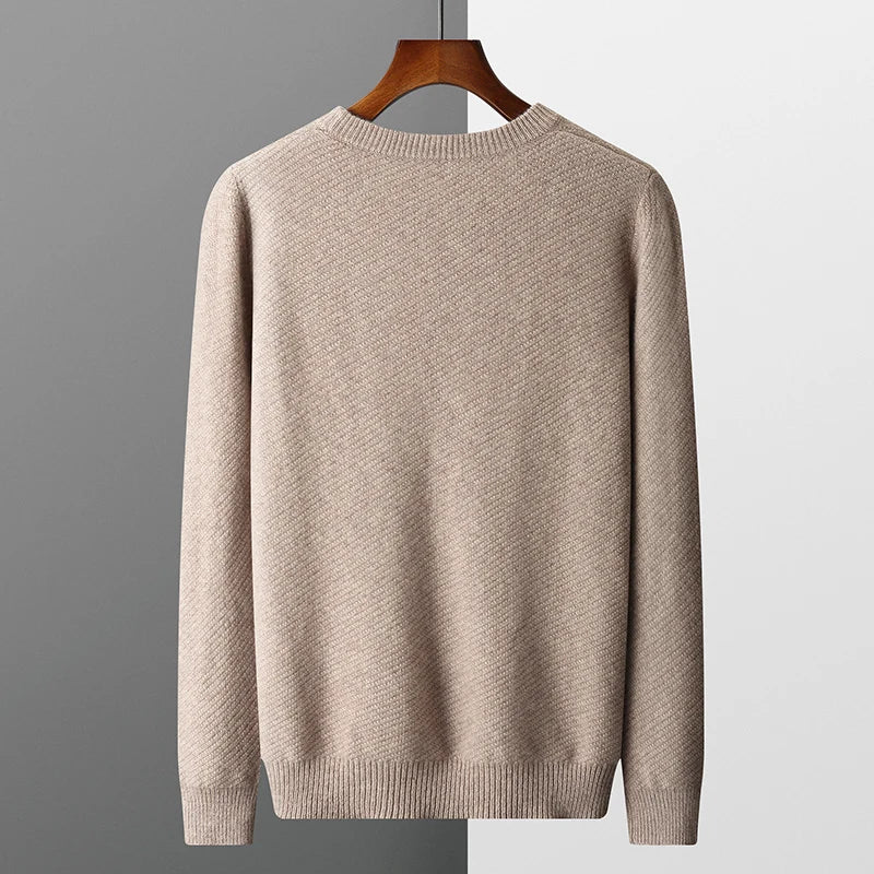 Stylish men's crew neck pullover sweater, perfect for versatile layering & comfort.
