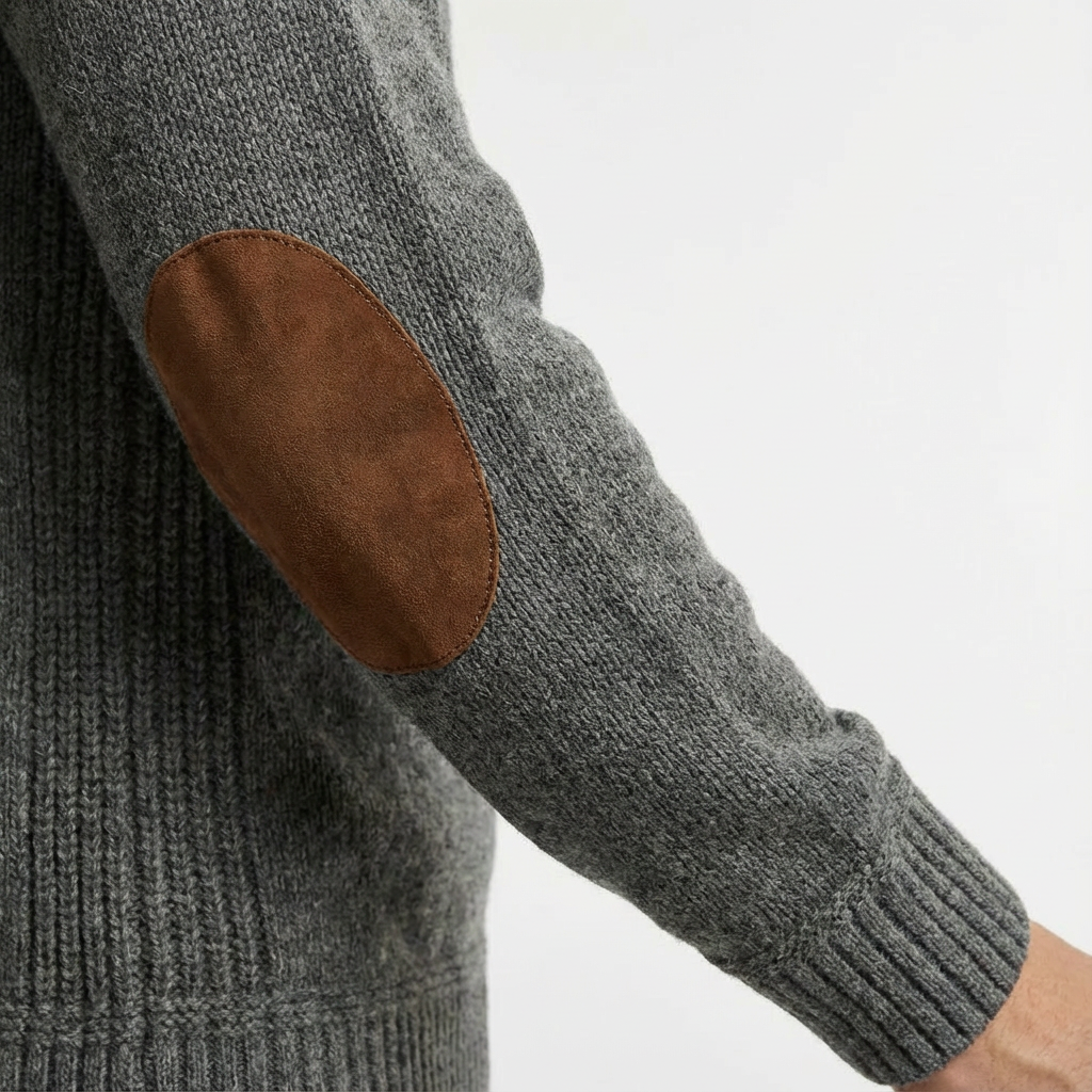 Mens knitwear: featured wool blend jumper with durable elbow patches