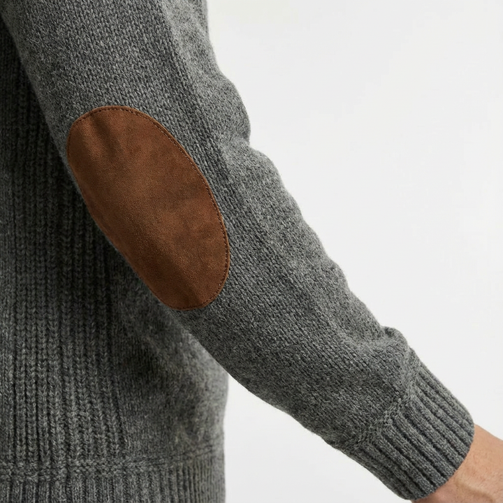 Mens knitwear: featured wool blend jumper with durable elbow patches