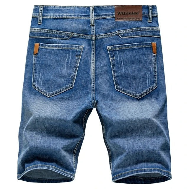 Blue denim men's shorts, a wardrobe essential for casual wear, comfort, and timeless summer style.