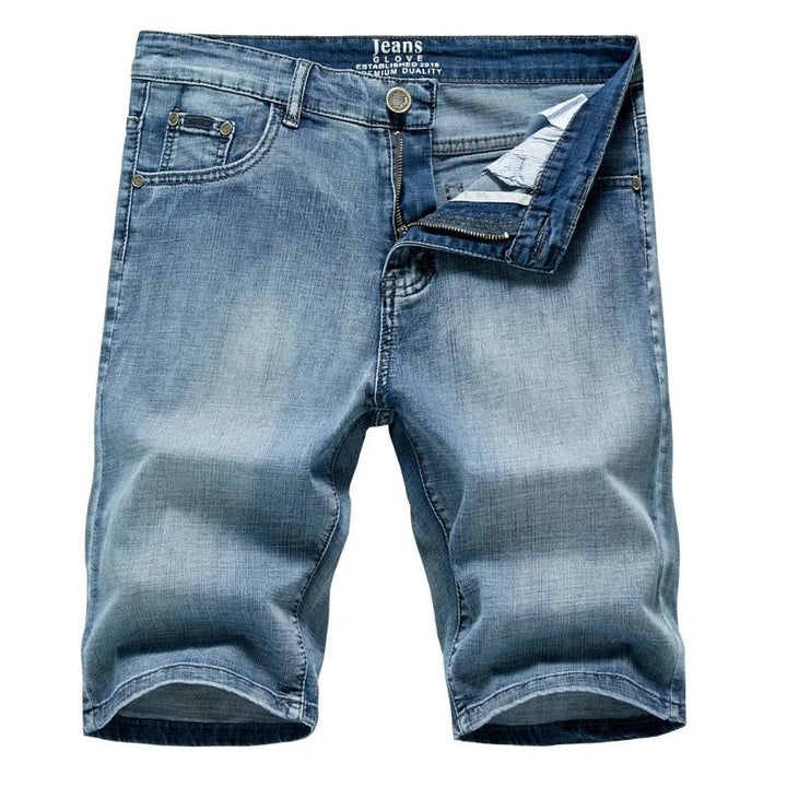 Classic blue denim shorts for men, offering timeless style and comfort. Perfect for everyday casual wear.