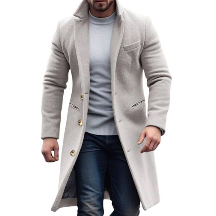 Men's classic elegant winter trench coat, warm and stylish. Perfect for cold weather and tailored fit.