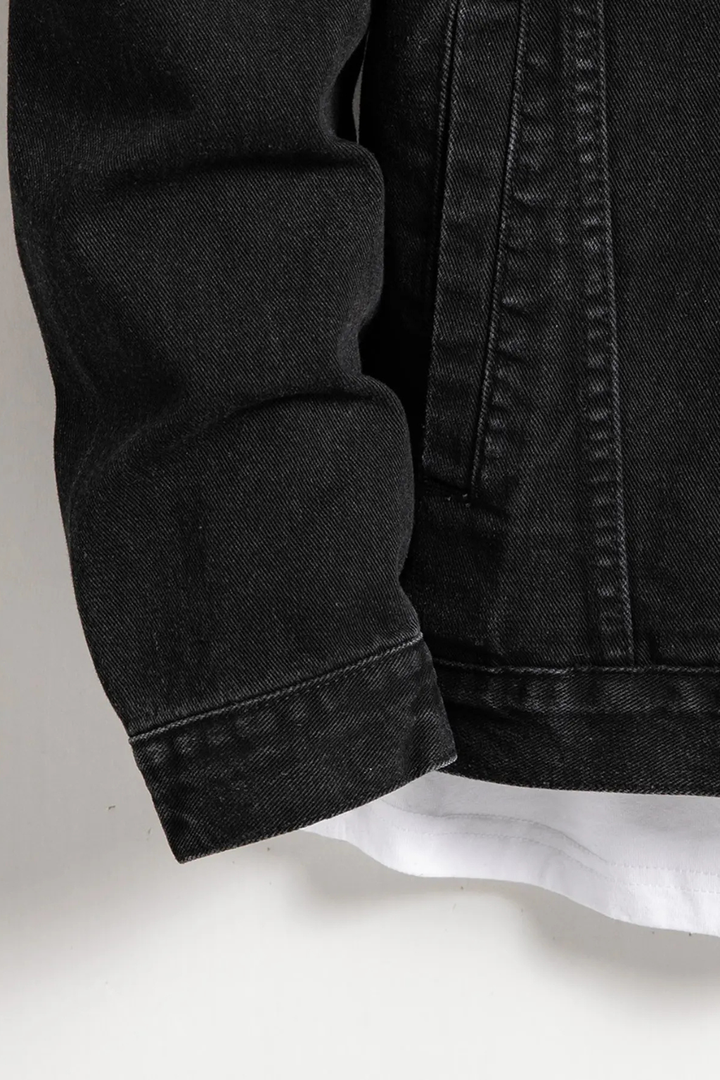 Wardrobe staple: Men's button-up denim jacket in a versatile black wash