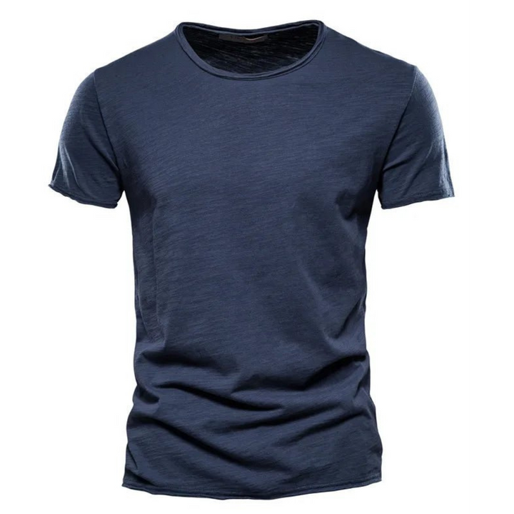Close-up of the soft fabric on a men's comfortable classic tee, perfect for daily wear.