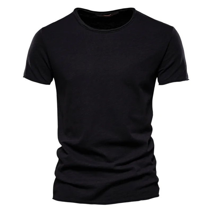 A model showcases the comfortable fit of the men's everyday classic t-shirt.