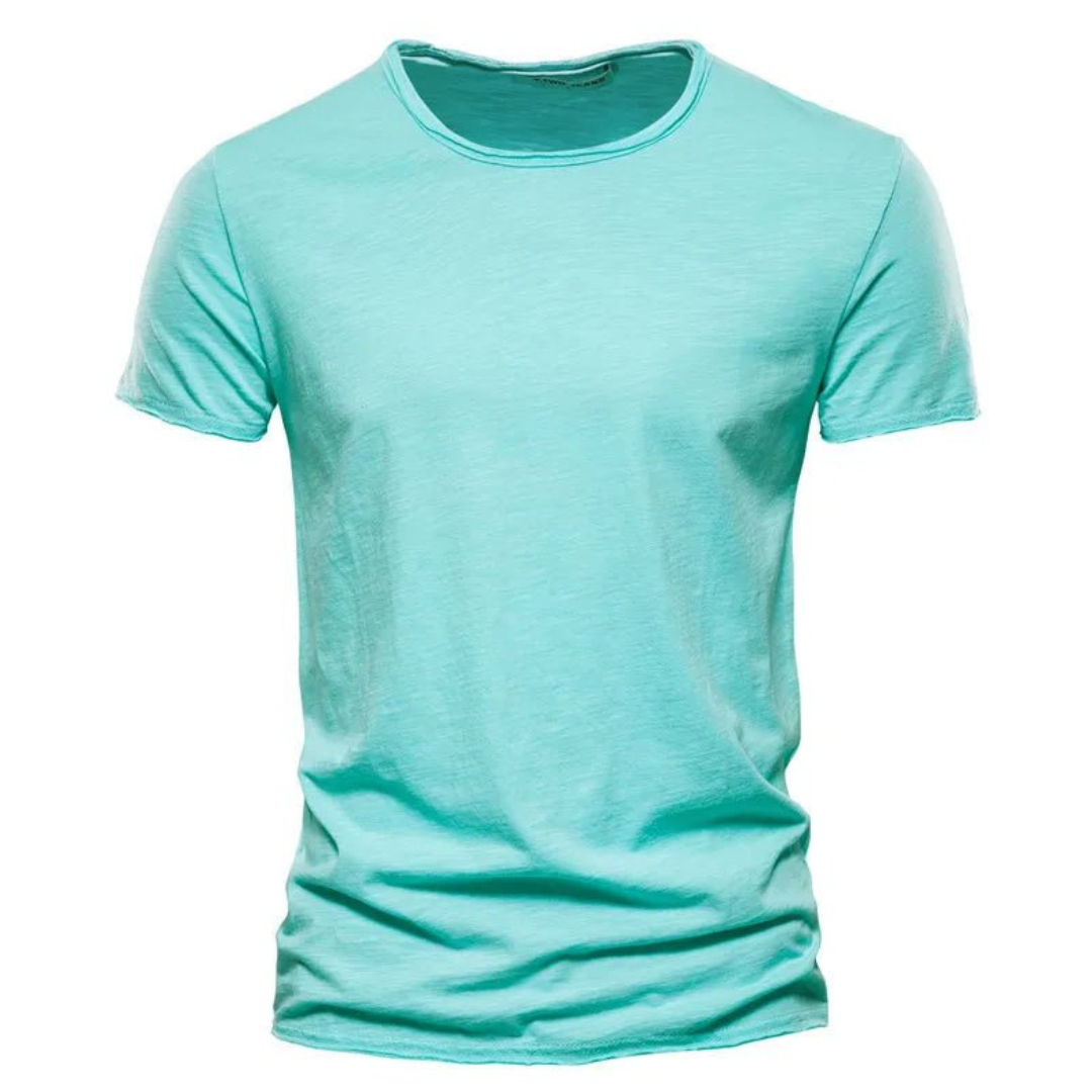 Styling suggestion: Men's classic everyday t-shirt paired with jeans for a smart casual look.