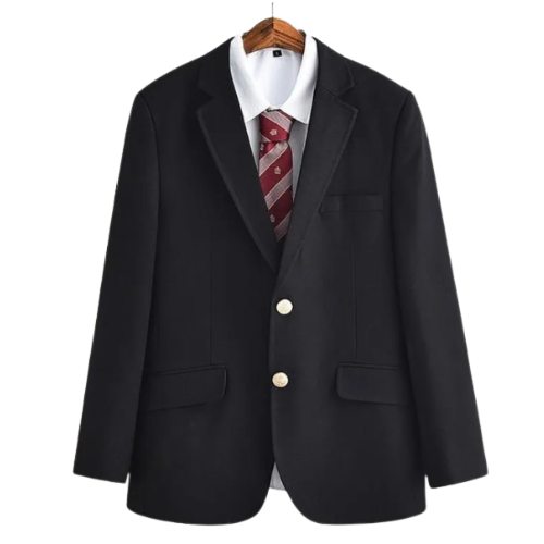 A versatile men's blazer in navy blue, designed with a classic fit and accented by striking gold buttons.