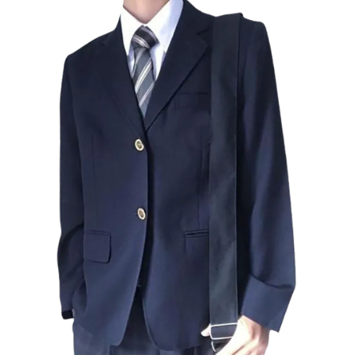 Front view of a men's formal wear blazer in a classic fit, highlighted by polished gold buttons.