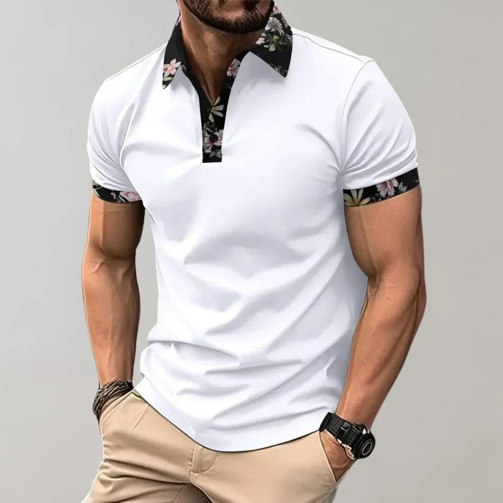 Men's smart casual short sleeve polo, ideal for spring/summer, golf wear, or relaxed everyday style.