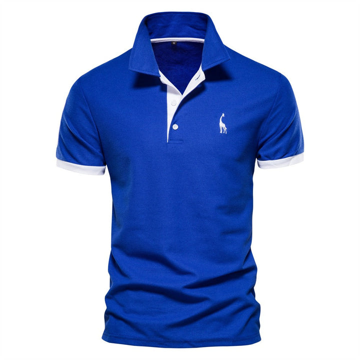 Solid color men's short sleeve polo, a versatile classic fit shirt with button-down collar for summer.
