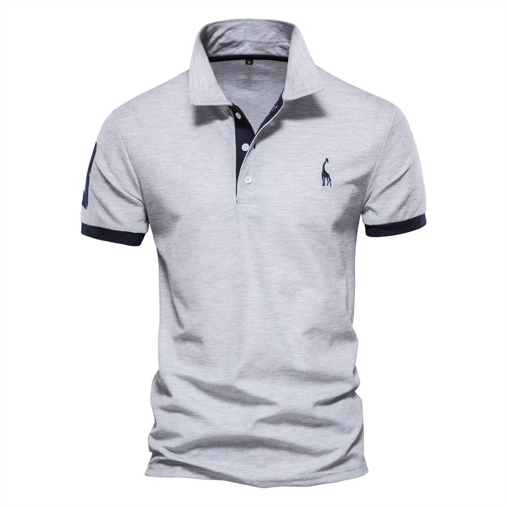 Men's classic short sleeve polo shirt, a solid color, turn-down collar, button-down top for casual everyday wear.
