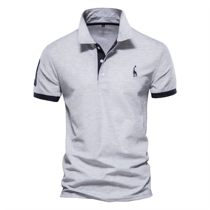 Men's classic short sleeve polo shirt, a solid color, turn-down collar, button-down top for casual everyday wear.