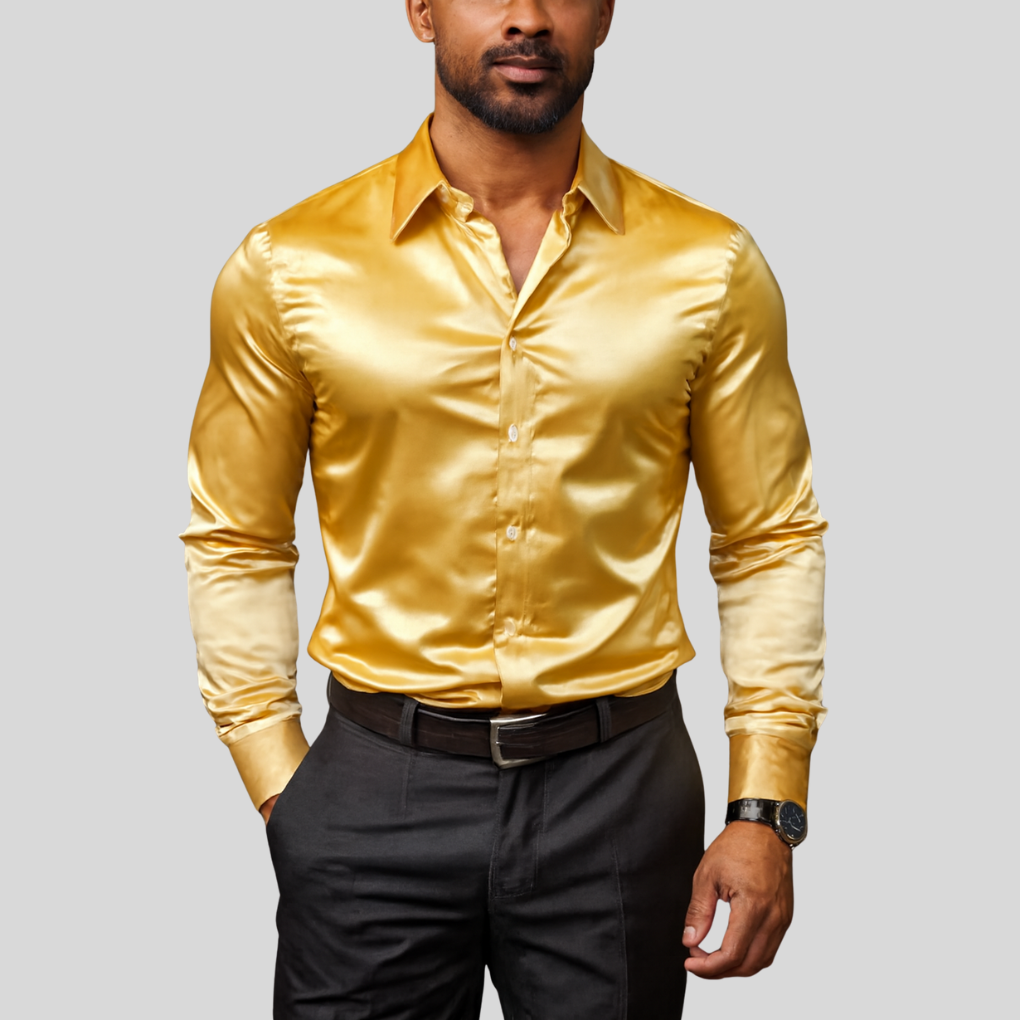 Men's classic fit stretch shirt, long sleeve button down for versatile business casual or everyday wear.
