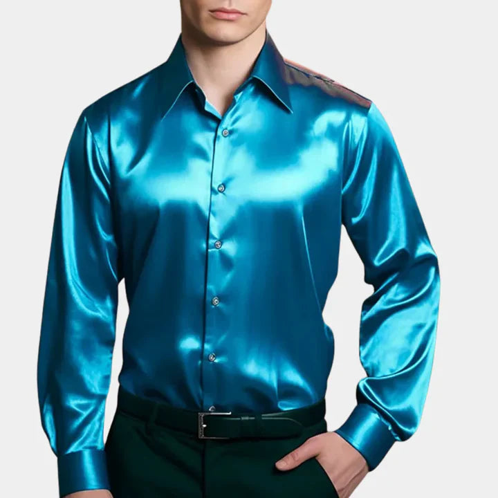 Stylish yellow men's stretch shirt, classic fit long sleeve. Ideal for smart casual men's fashion.