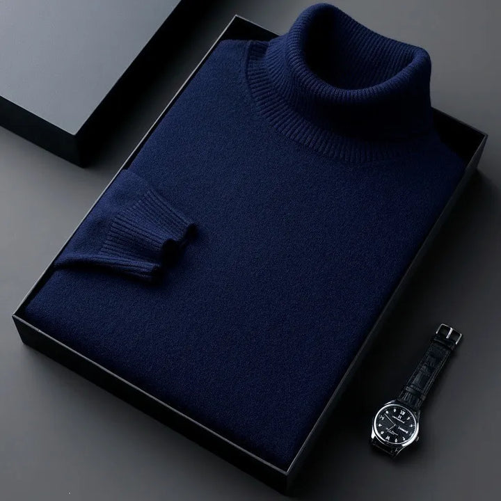 Men's classic fit turtleneck sweater, a cozy long-sleeve pullover for timeless winter fashion.